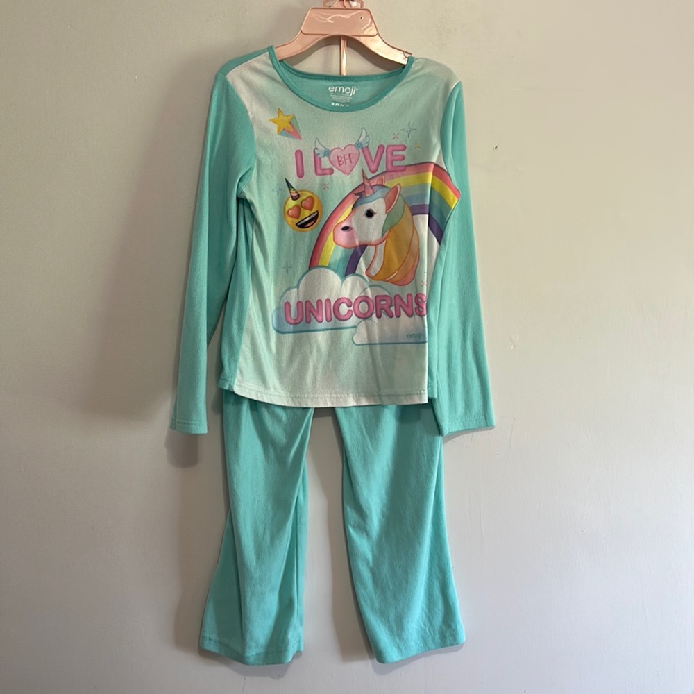 Emoji unicorn fleece pajamas size 10-12
